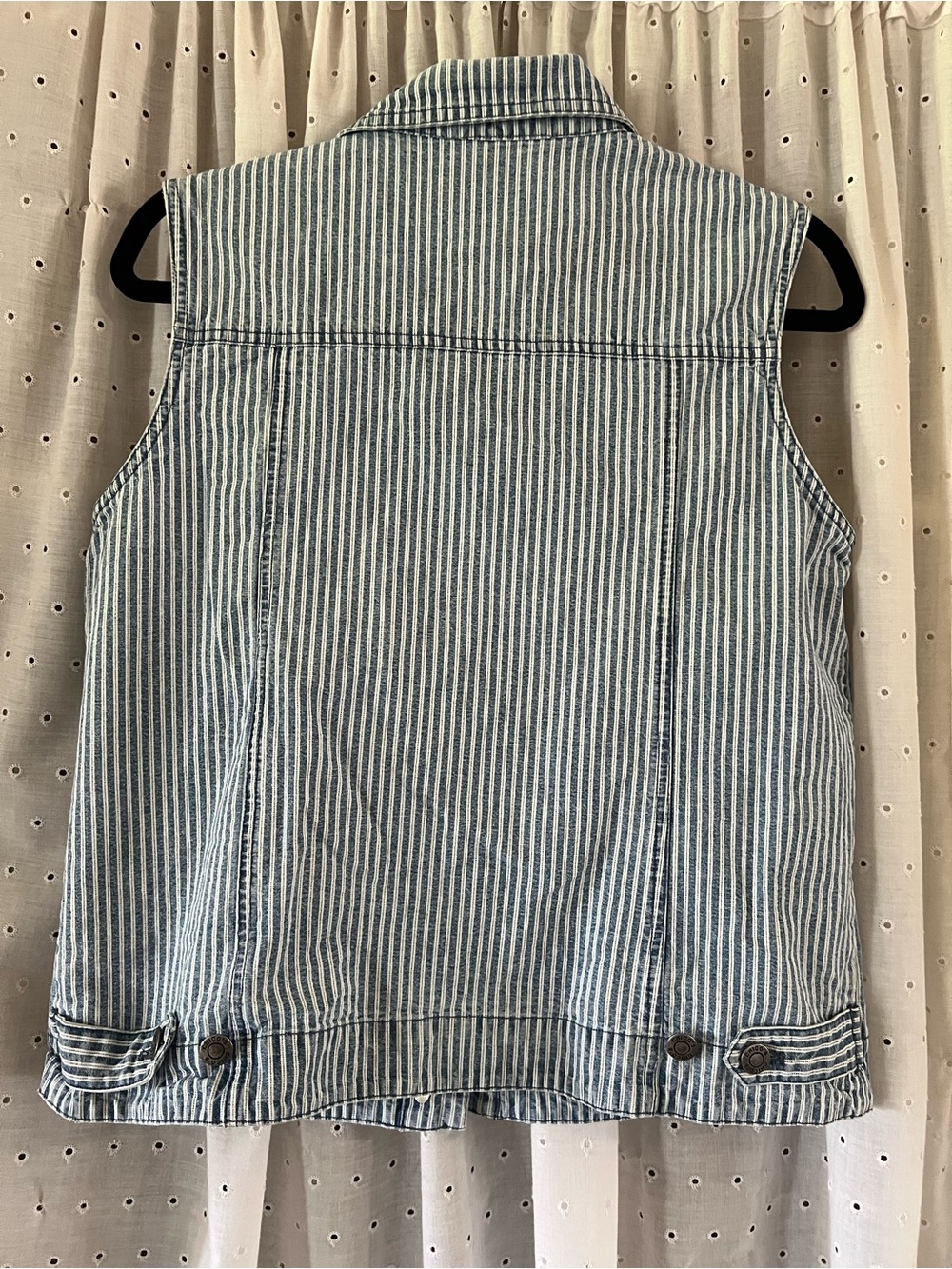Chico's Blue and White Striped Sleeveless Button-Down Vest - Picture 6 of 8